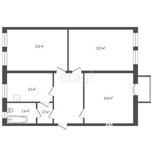 3-к квартира, вторичка, 78м2, 2/2 этаж