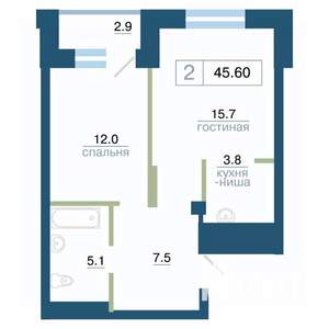 2-к квартира, вторичка, 46м2, 3/24 этаж