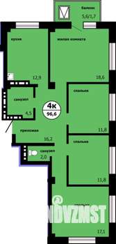 4-к квартира, строящийся дом, 95м2, 7/19 этаж