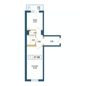 1-к квартира, вторичка, 38м2, 14/17 этаж