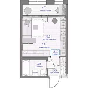 1-к квартира, вторичка, 30м2, 7/24 этаж
