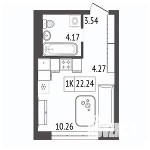1-к квартира, строящийся дом, 22м2, 14/17 этаж