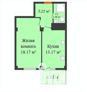 1-к квартира, строящийся дом, 39м2, 3/17 этаж