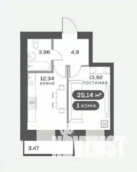1-к квартира, вторичка, 35м2, 14/15 этаж