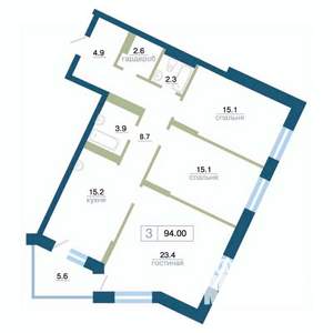 3-к квартира, вторичка, 94м2, 16/24 этаж