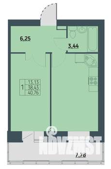 1-к квартира, строящийся дом, 41м2, 8/9 этаж