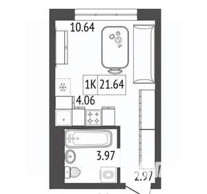 1-к квартира, вторичка, 22м2, 3/17 этаж