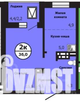 2-к квартира, строящийся дом, 36м2, 1/19 этаж
