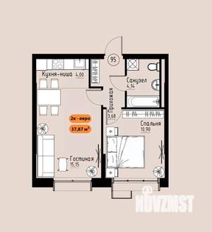 2-к квартира, вторичка, 38м2, 9/17 этаж