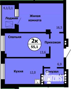 2-к квартира, строящийся дом, 56м2, 22/24 этаж