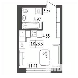 1-к квартира, строящийся дом, 23м2, 9/17 этаж