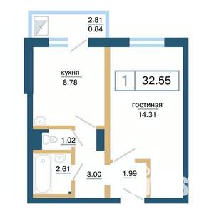 1-к квартира, строящийся дом, 33м2, 17/17 этаж