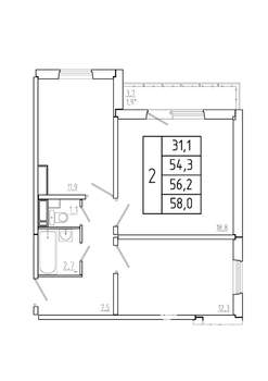 2-к квартира, строящийся дом, 56м2, 9/17 этаж