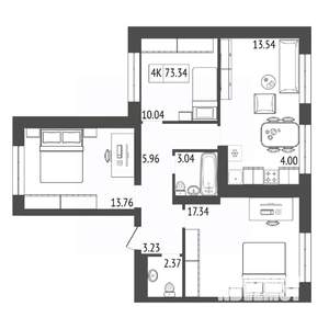 4-к квартира, строящийся дом, 74м2, 3/17 этаж