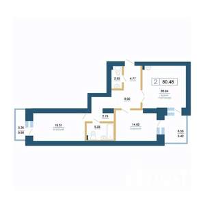 2-к квартира, вторичка, 80м2, 7/7 этаж