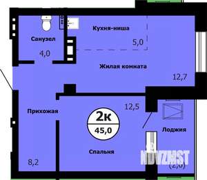 2-к квартира, строящийся дом, 45м2, 10/26 этаж