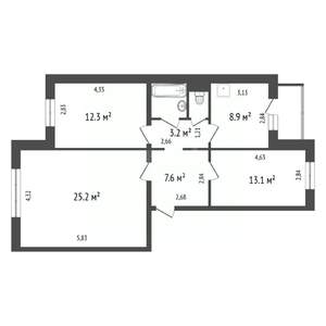 3-к квартира, вторичка, 74м2, 1/10 этаж