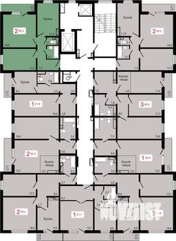 2-к квартира, строящийся дом, 56м2, 9/17 этаж