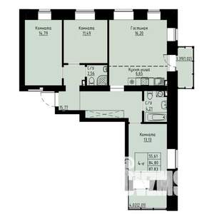 4-к квартира, строящийся дом, 88м2, 6/8 этаж