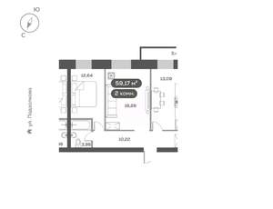 2-к квартира, вторичка, 59м2, 3/16 этаж