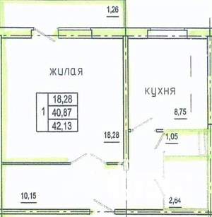 1-к квартира, вторичка, 41м2, 5/10 этаж