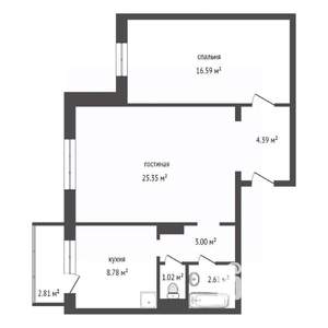 2-к квартира, вторичка, 63м2, 13/17 этаж
