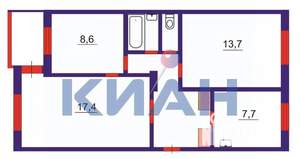 3-к квартира, вторичка, 59м2, 1/5 этаж