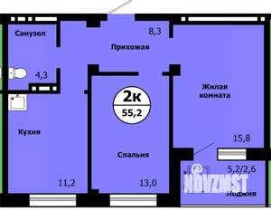 2-к квартира, сданный дом, 54м2, 2/19 этаж