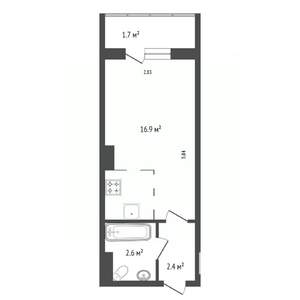 1-к квартира, вторичка, 21м2, 7/16 этаж