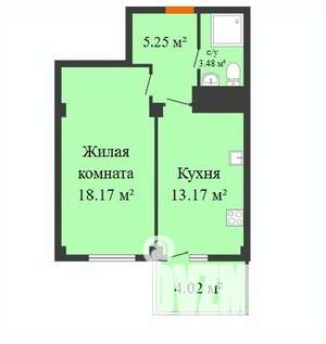1-к квартира, строящийся дом, 39м2, 6/17 этаж
