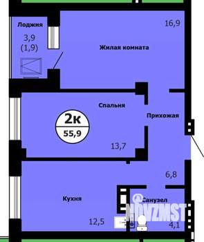 2-к квартира, строящийся дом, 56м2, 10/26 этаж