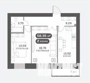 2-к квартира, вторичка, 58м2, 15/15 этаж