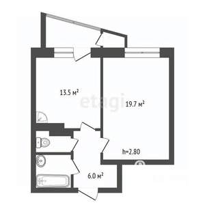 1-к квартира, вторичка, 44м2, 6/9 этаж