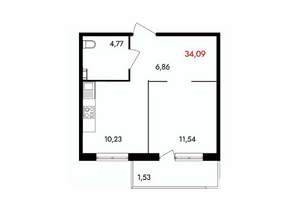 1-к квартира, вторичка, 34м2, 17/18 этаж