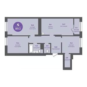 4-к квартира, вторичка, 90м2, 24/24 этаж