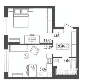 2-к квартира, вторичка, 47м2, 8/17 этаж