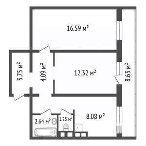 2-к квартира, вторичка, 52м2, 13/14 этаж