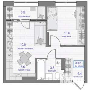 2-к квартира, вторичка, 39м2, 24/24 этаж