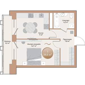 1-к квартира, вторичка, 40м2, 2/24 этаж