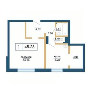 1-к квартира, вторичка, 45м2, 1/17 этаж