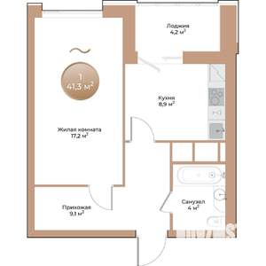 1-к квартира, строящийся дом, 41м2, 3/24 этаж