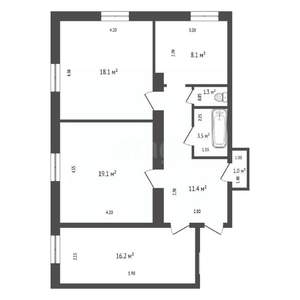3-к квартира, вторичка, 78м2, 1/2 этаж