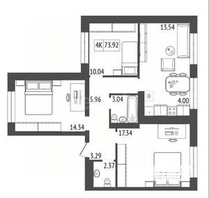 4-к квартира, вторичка, 74м2, 5/17 этаж