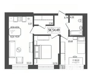 3-к квартира, вторичка, 54м2, 15/17 этаж