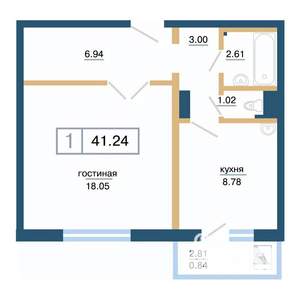 1-к квартира, вторичка, 41м2, 11/17 этаж