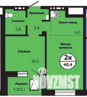 2-к квартира, строящийся дом, 40м2, 13/19 этаж