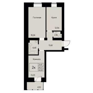 2-к квартира, строящийся дом, 62м2, 8/8 этаж