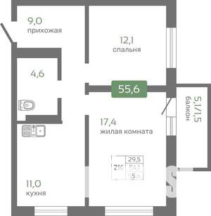 2-к квартира, вторичка, 56м2, 10/16 этаж