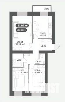 3-к квартира, вторичка, 77м2, 5/15 этаж
