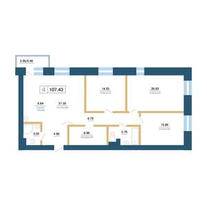 4-к квартира, вторичка, 104м2, 2/7 этаж